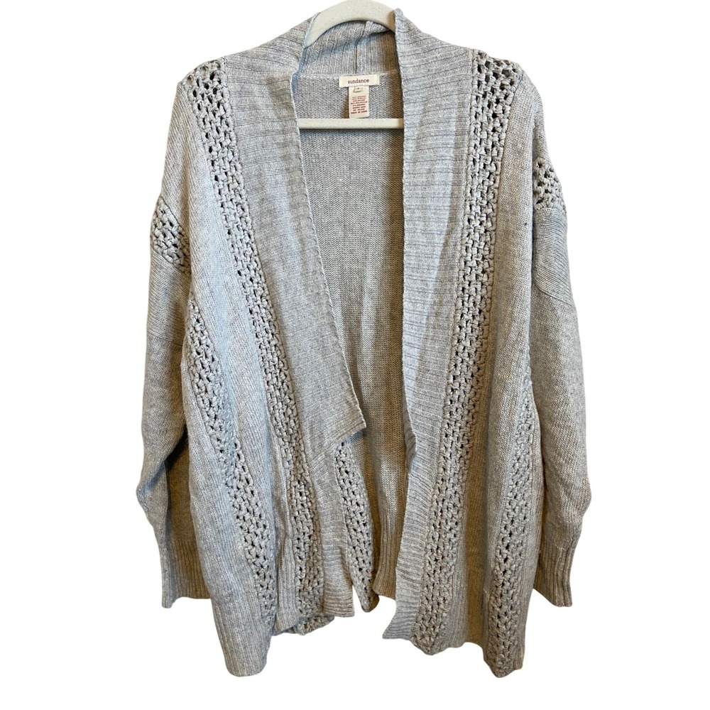 Sundance Open Front Crochet Inset Cardigan Sweater Light Gray‎ Size Large